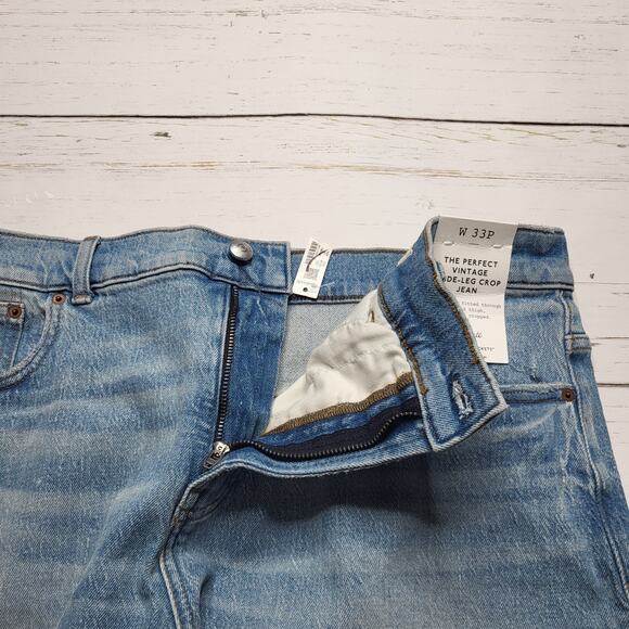 Madewell Petite Perfect Vintage Wide Leg Crop Raw Hem Jeans Hallstead Wash 33P - Picture 7 of 12